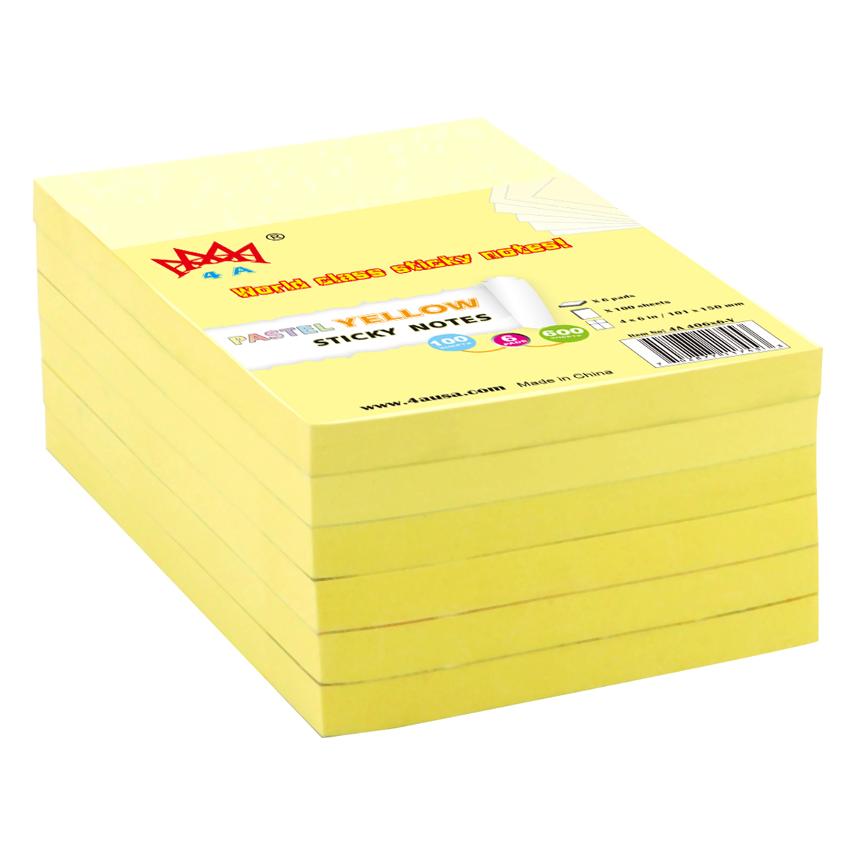 4A Sticky Big Pad,15 x 15 In,Large Size,Neon Yellow,Orange,Red and Green,Self-Stick Notes,30 Sheets/Pad,4 Pads/Pack,4A BP 1515-Nx4