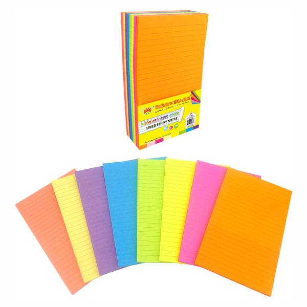 4A Sticky Notes,5 x 8 Inches,Large Size,Neon Assorted,Lined,8 Colors,Self-Stick  Notes,50 Sheets/Pad,8 Pads/Pack,400 Sheets/Pack,4A 5088-N-L - High Quality Sticky  Notes by 4A